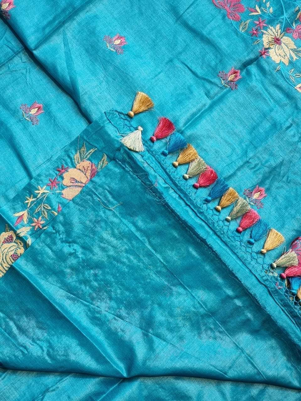Embroidered Tussar Silk Saree