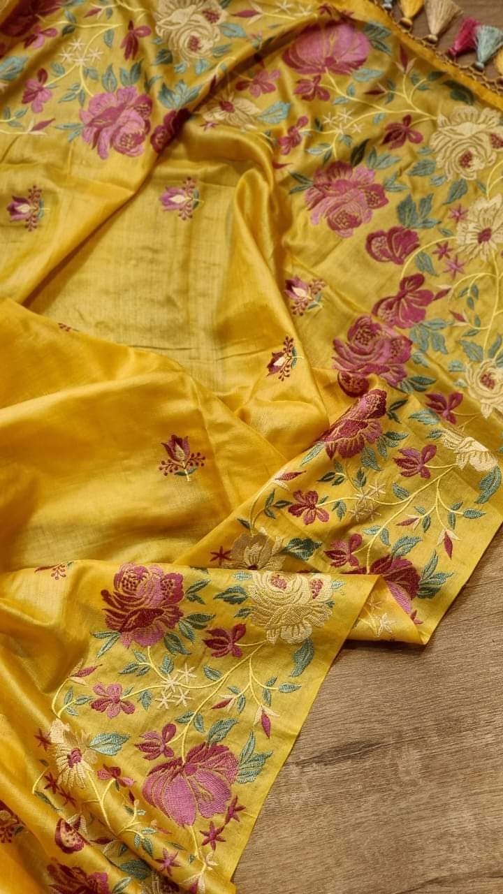 Embroidered Tussar Silk Saree