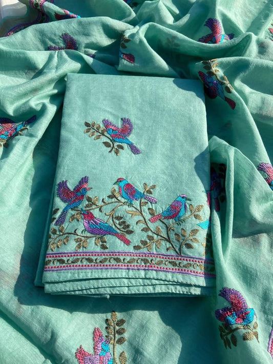 Embroidered cotton slub suit pieces