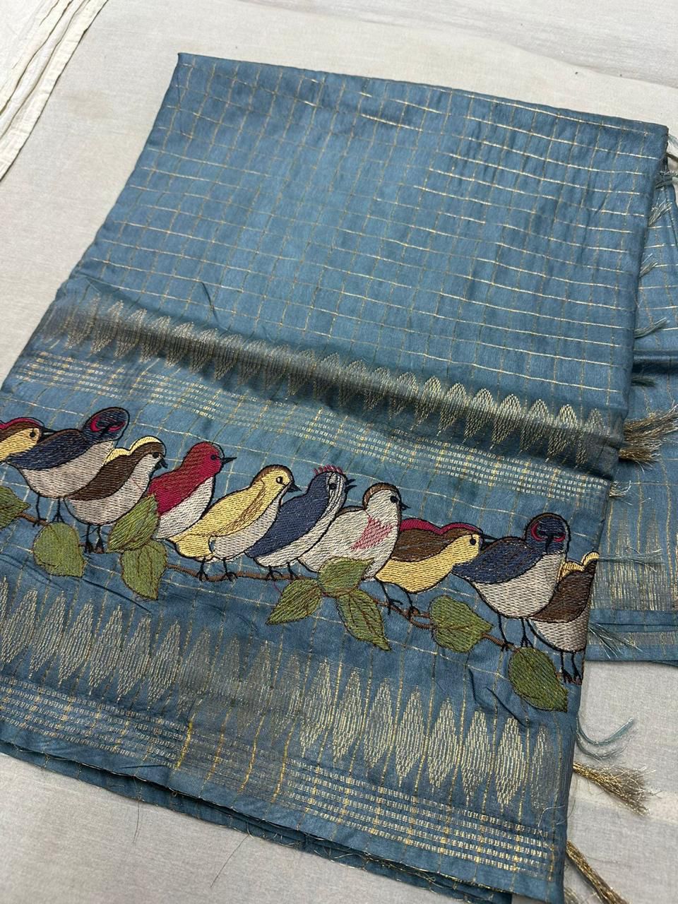 Embroidered Pure Handloom Mangalagiri cotton silk saree