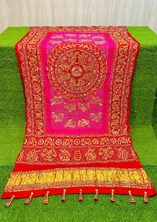 Pure gajji silk bandhani dupatta with gotapatti handwork