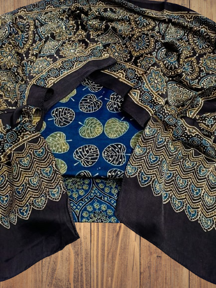 Ajrakh Handblock Printed Modal Silk 3 Piece Suit