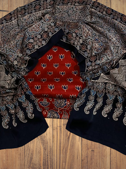 Ajrakh Handblock Printed Modal Silk 3 Piece Suit