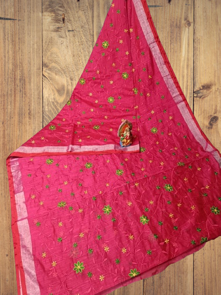 Embroidered Bhagalpuri cotton linen saree