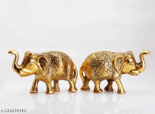 Gold Polished Metal Elephant Statue two piece set