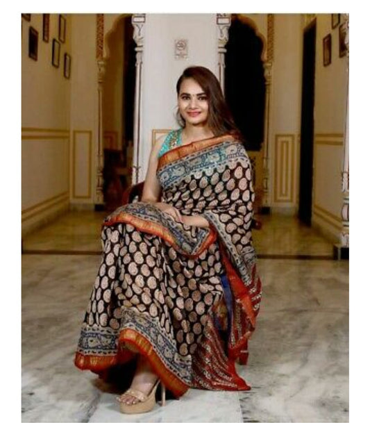 Multicolored Printed Maheshwari Silk Sarees