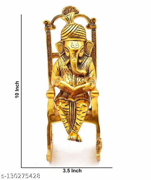 Metal Lord Ganesha Sitting on Swinging Moving Chair Reading Ramayana