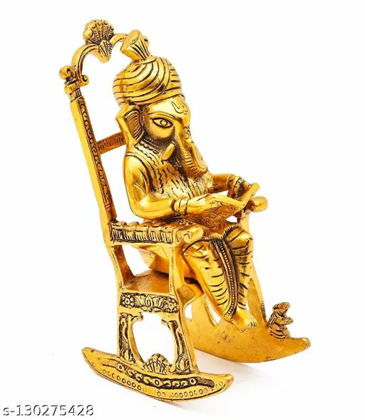 Metal Lord Ganesha Sitting on Swinging Moving Chair Reading Ramayana