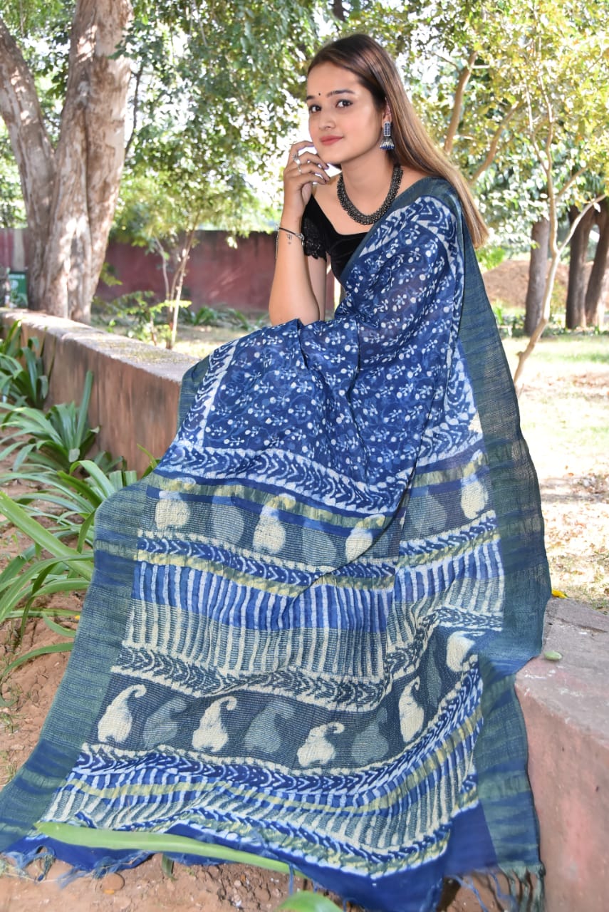 Blue Bhagalpuri Silk Sarees