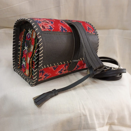 Mashru Silk Hut Bags with Banjara Patch