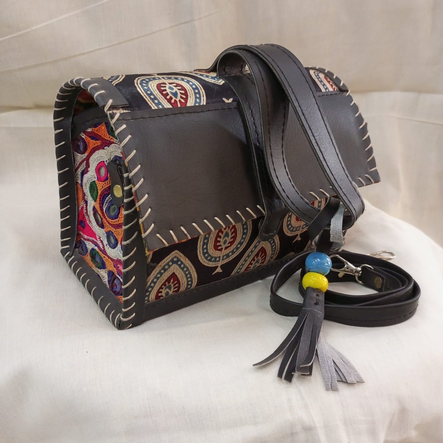 Mashru Silk Hut Bags with Banjara Patch