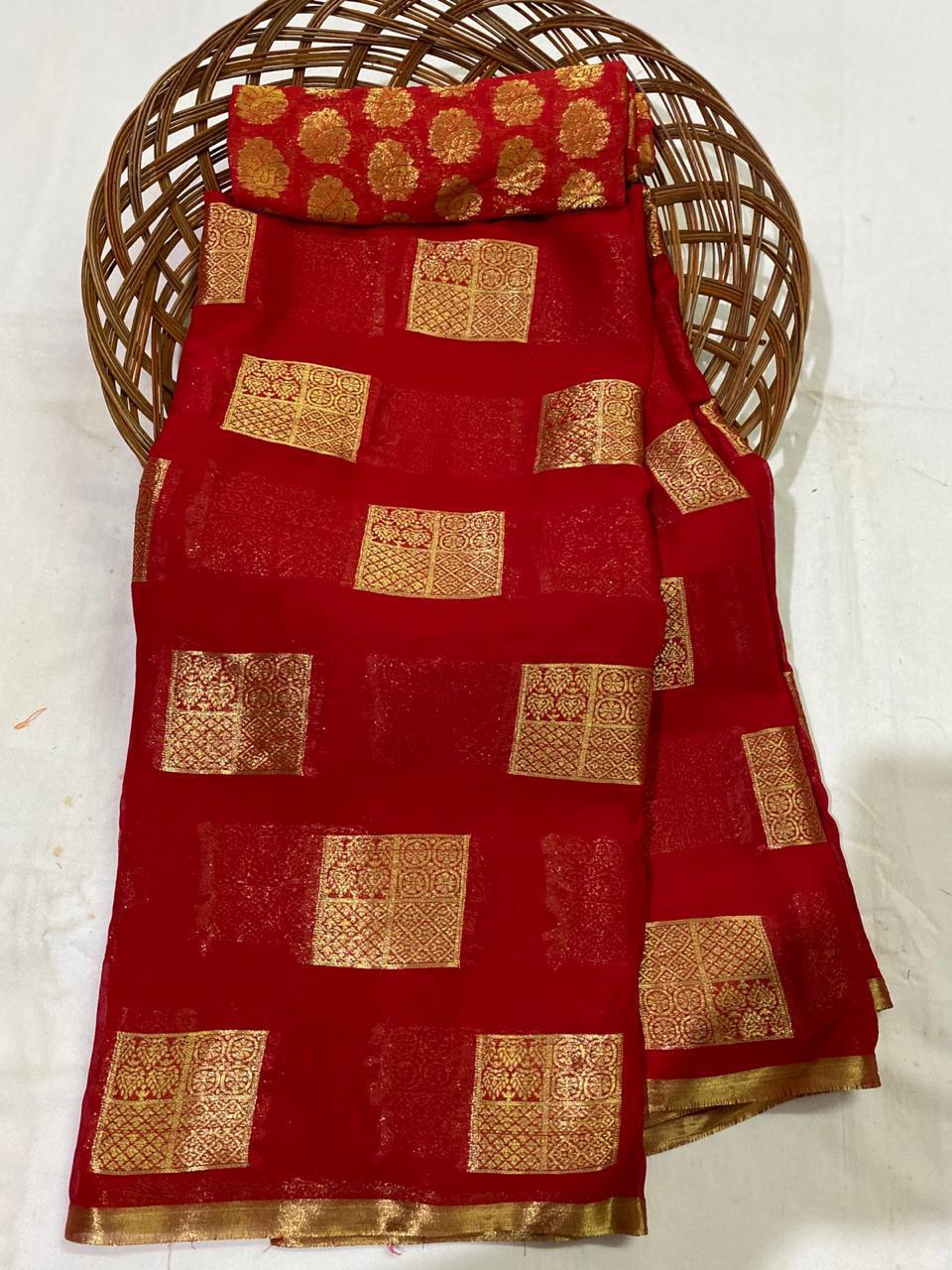 Viscose Georgette with zari weaving saree