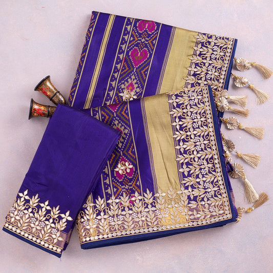 Digital Vichitra Silk with zari and gota, dori and embroidery work with tassel