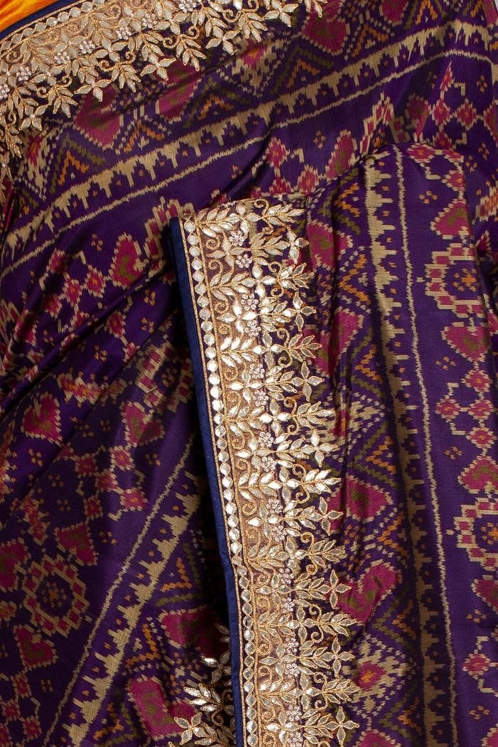 Digital Vichitra Silk with zari and gota, dori and embroidery work with tassel