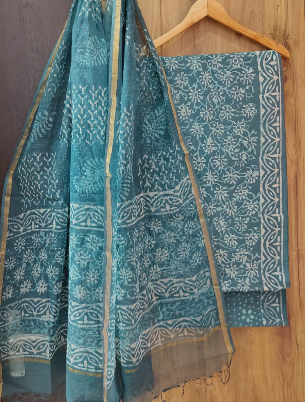Handblock printed cotton suits with Kota cotton dupatta