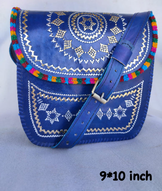 Handcrafted Zari Work Kutch Leather Sling Bag