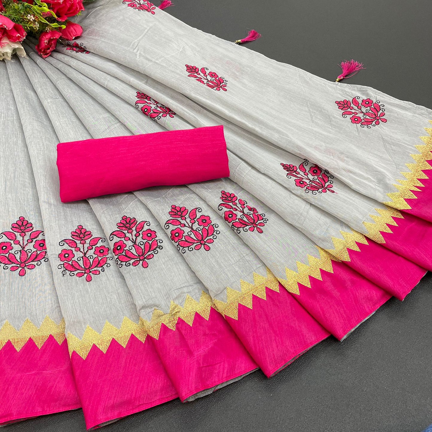 Pure Chanderi Saree with embroidery work