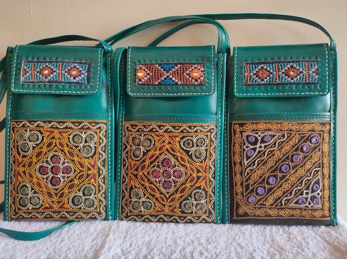 Kutchi embroidered leather sling bag