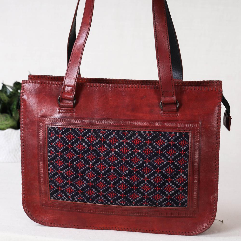 Kutchi embroidered leather shoulder bag
