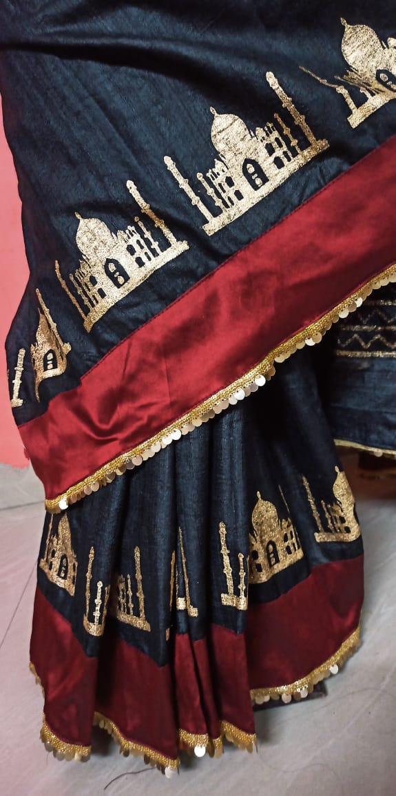 Gicha Silk Saree with printed Taj