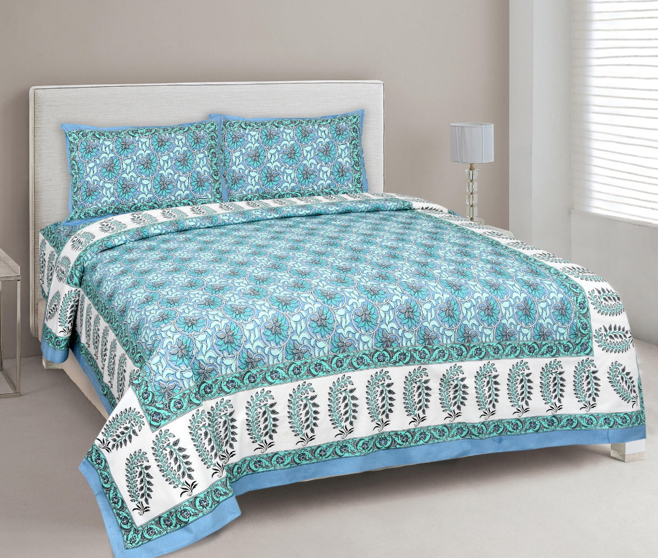 Bagru printed double bedsheet with pillow cover