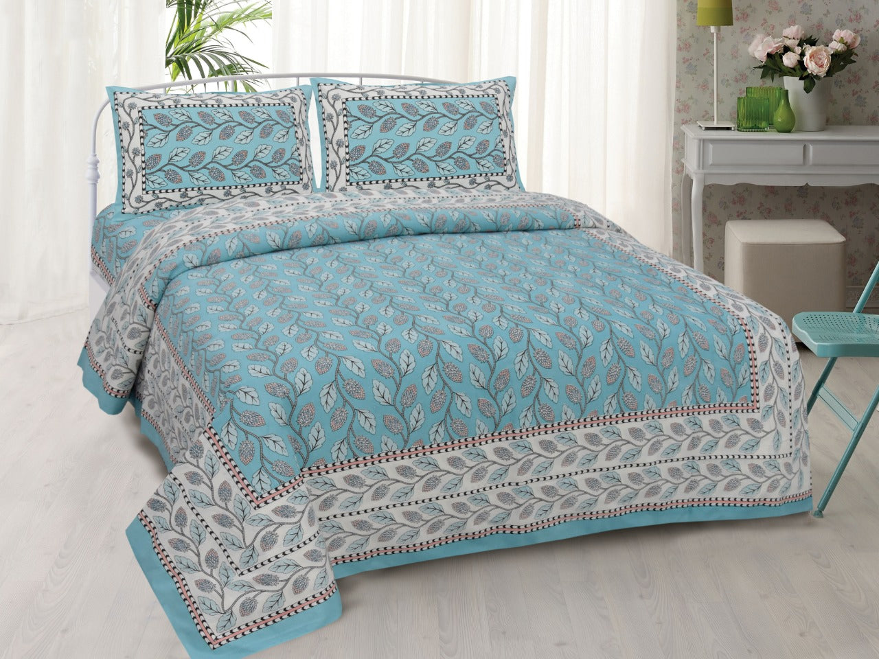 Bagru printed double bedsheet with pillow cover