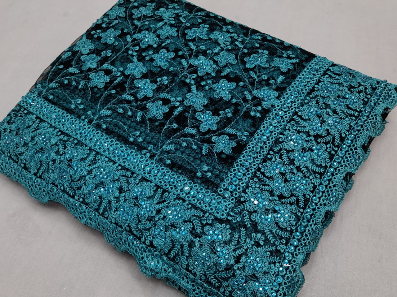 Soft Net Saree with thread jaal and stone work