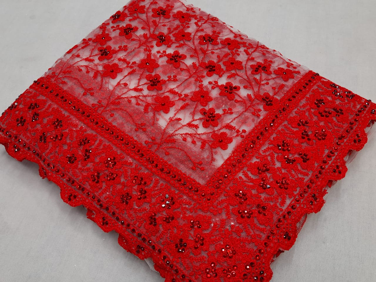 Soft Net Saree with thread jaal and stone work