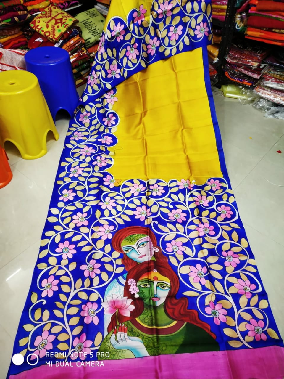 Kalamkari printed 3 Ply Bishnupuri Silk saree
