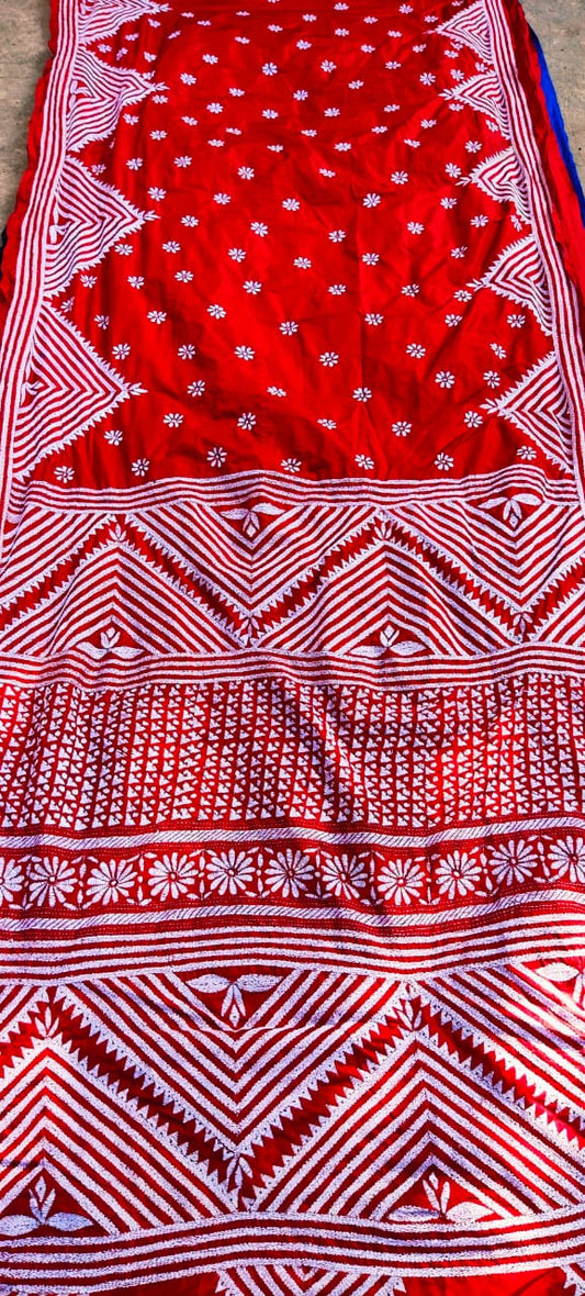 Kantha and Gujarati stitch work Blended Saree