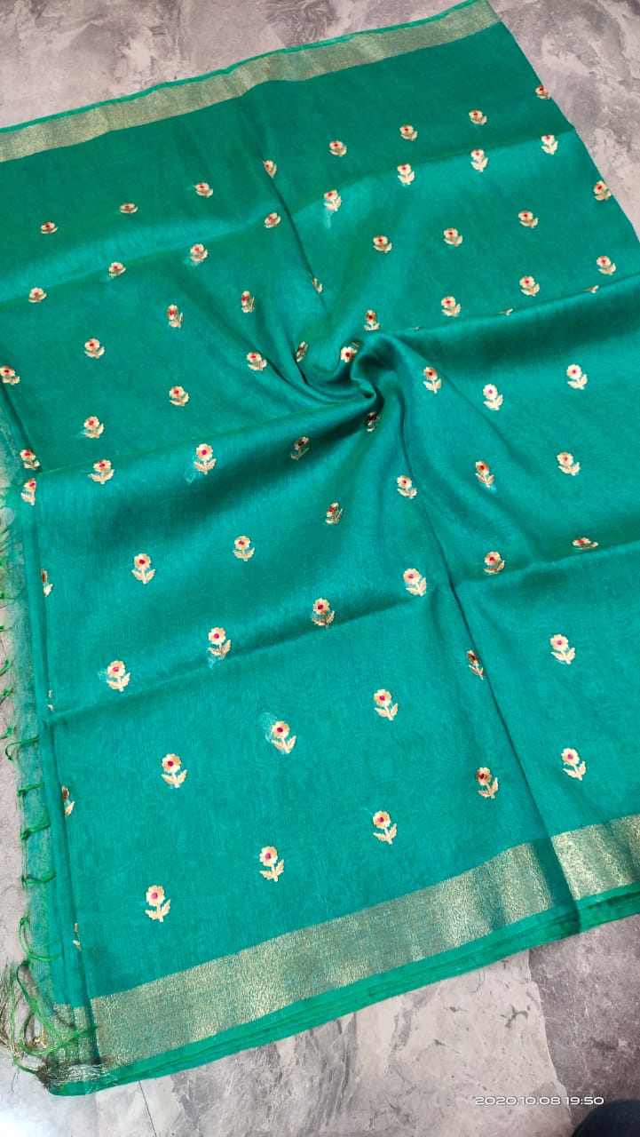 Tussar Silk Linen Embroidered Saree