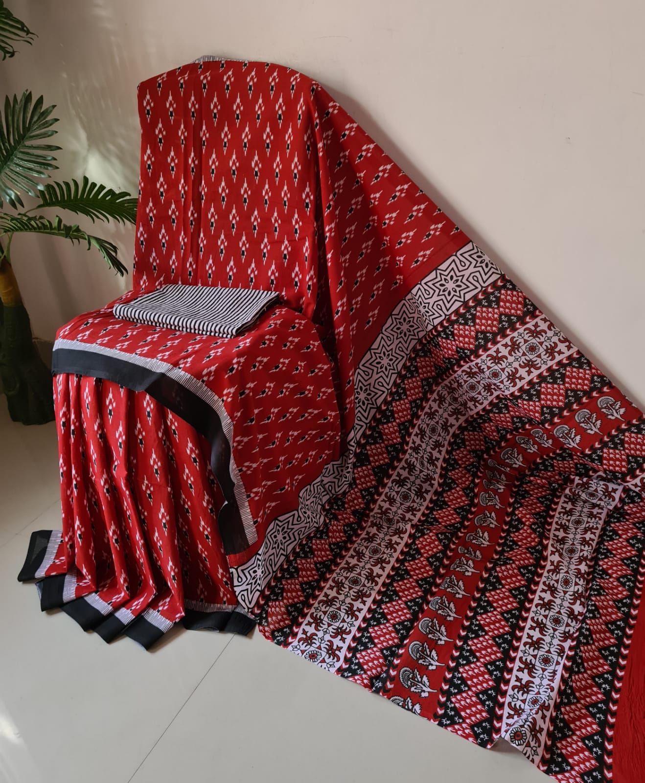 Bagru handblock printed Cotton Mulmul Saree
