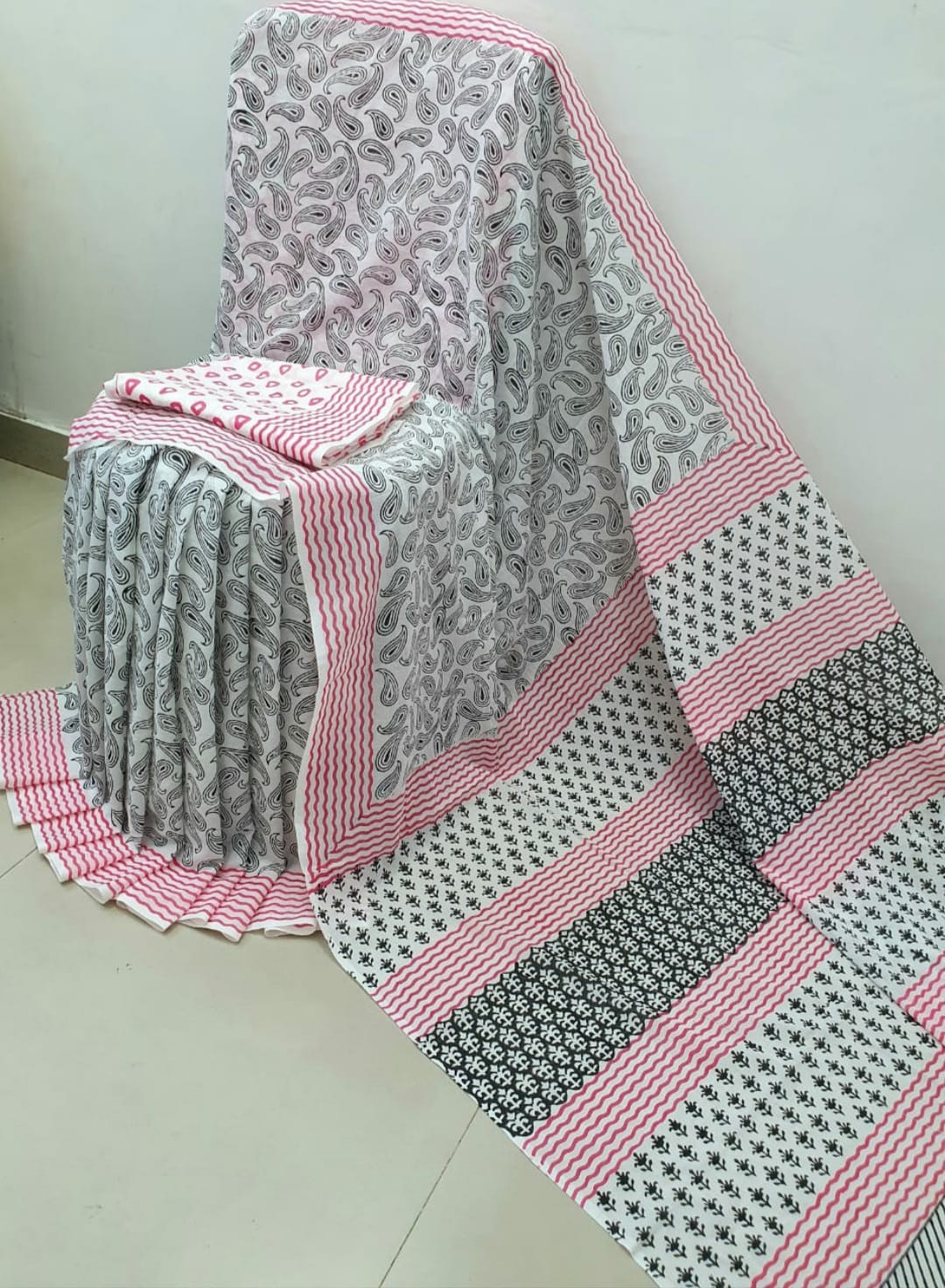 Bagru handblock printed Cotton Mulmul Saree