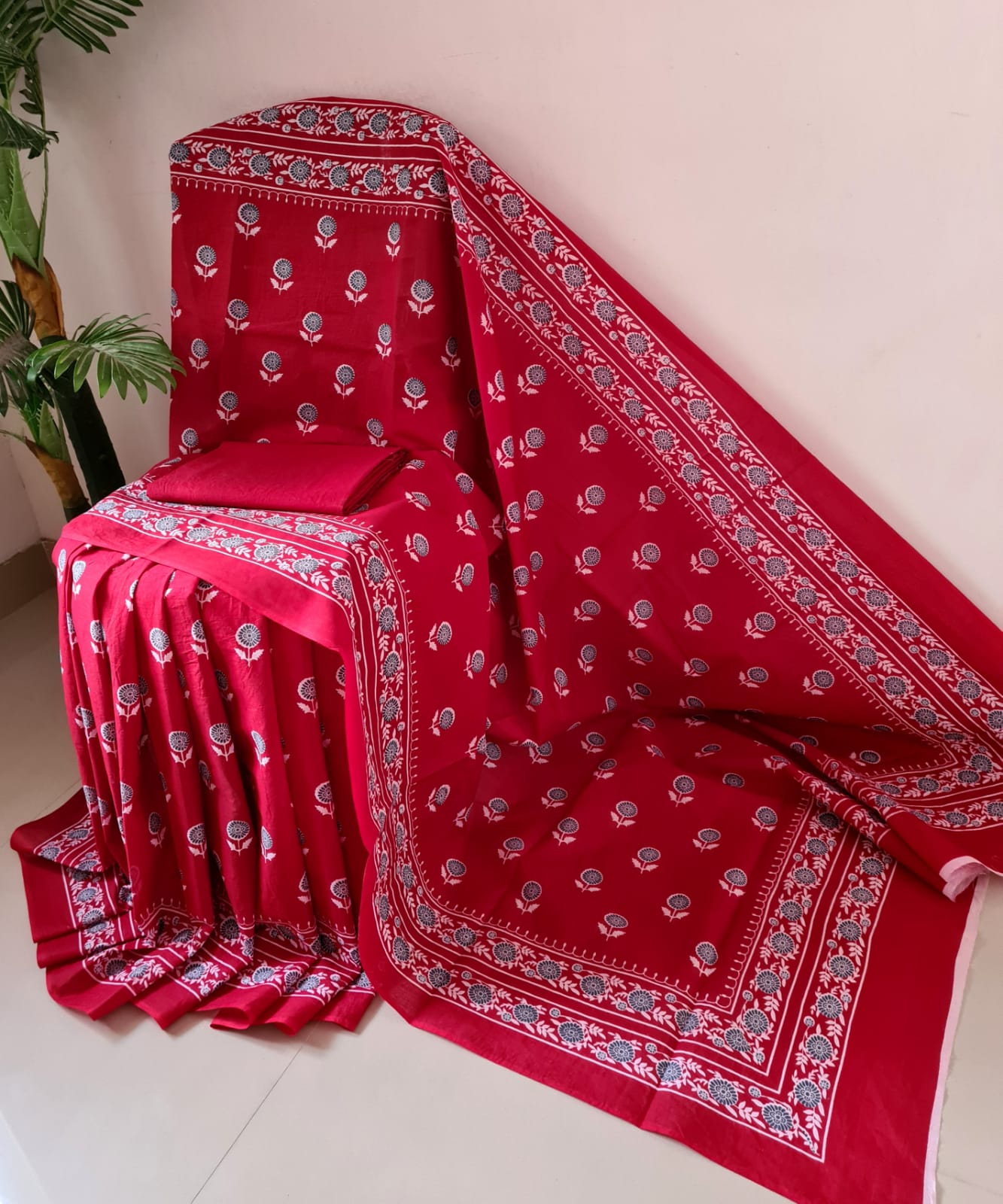 Bagru handblock printed Cotton Mulmul Saree