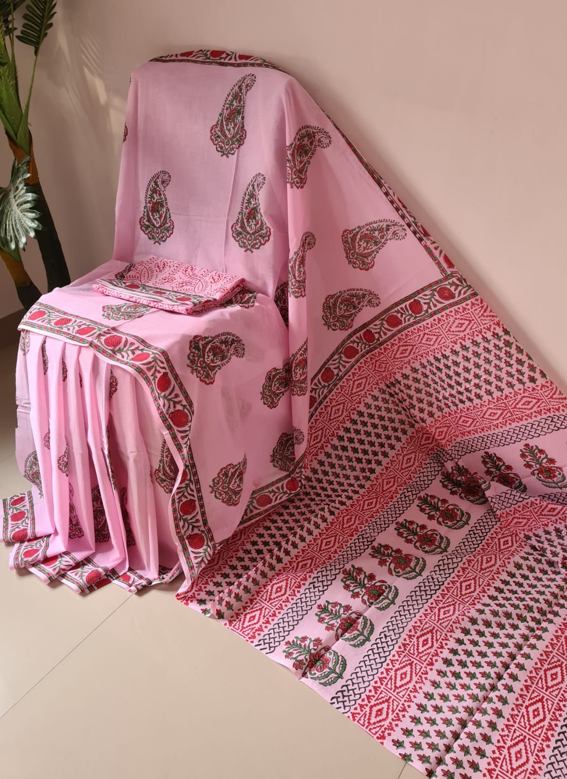 Bagru handblock printed Cotton Mulmul Saree