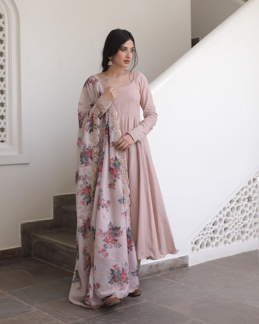 Gown with fancy dupatta