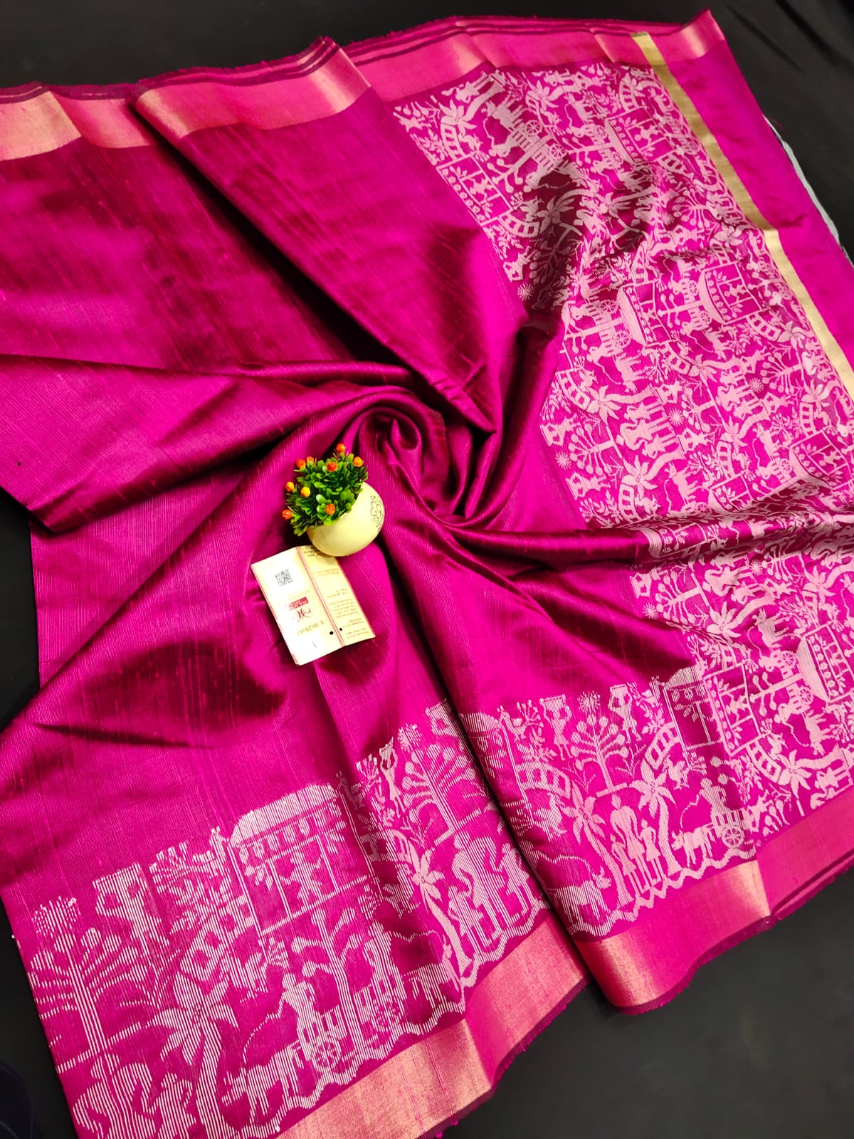 Pure raw silk saree with tribal border