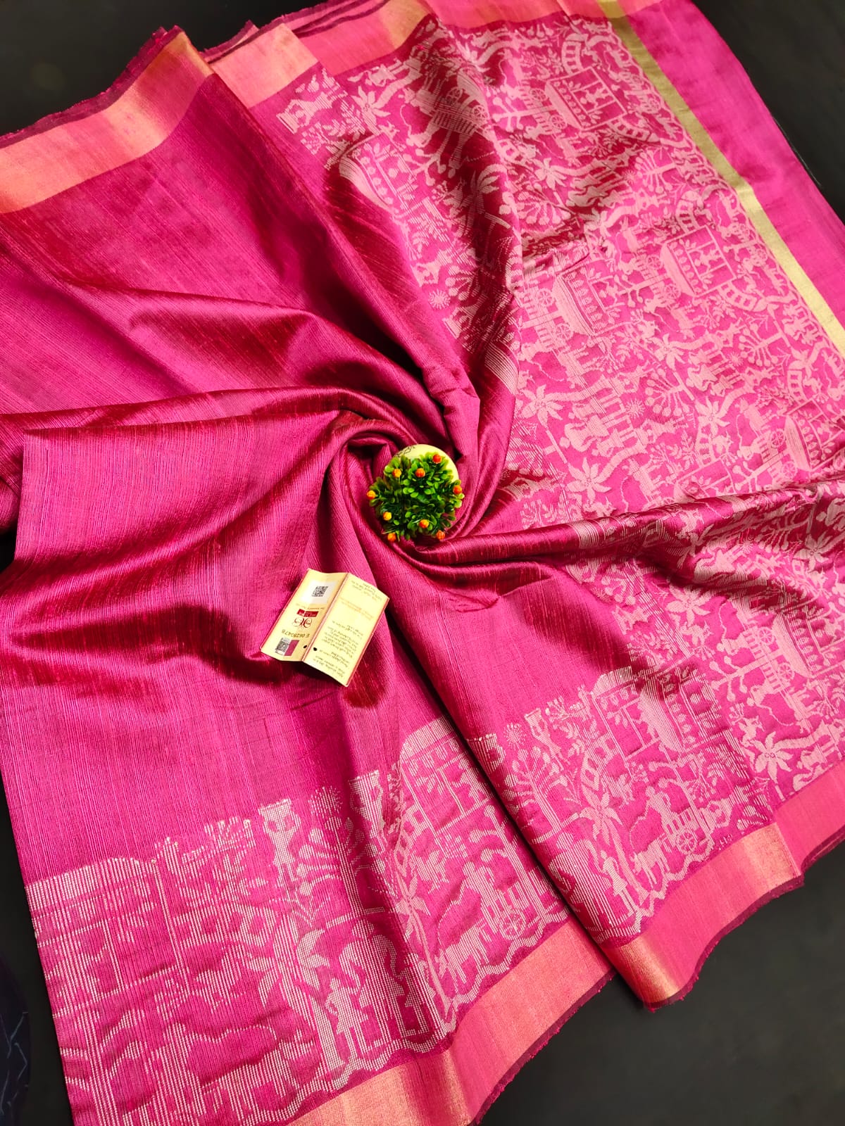 Pure raw silk saree with tribal border