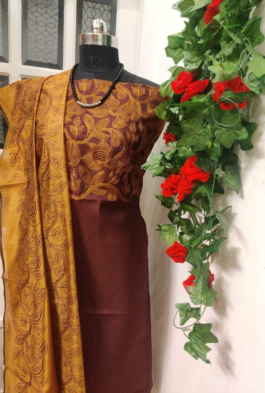 Silk Linen embroidered suit material