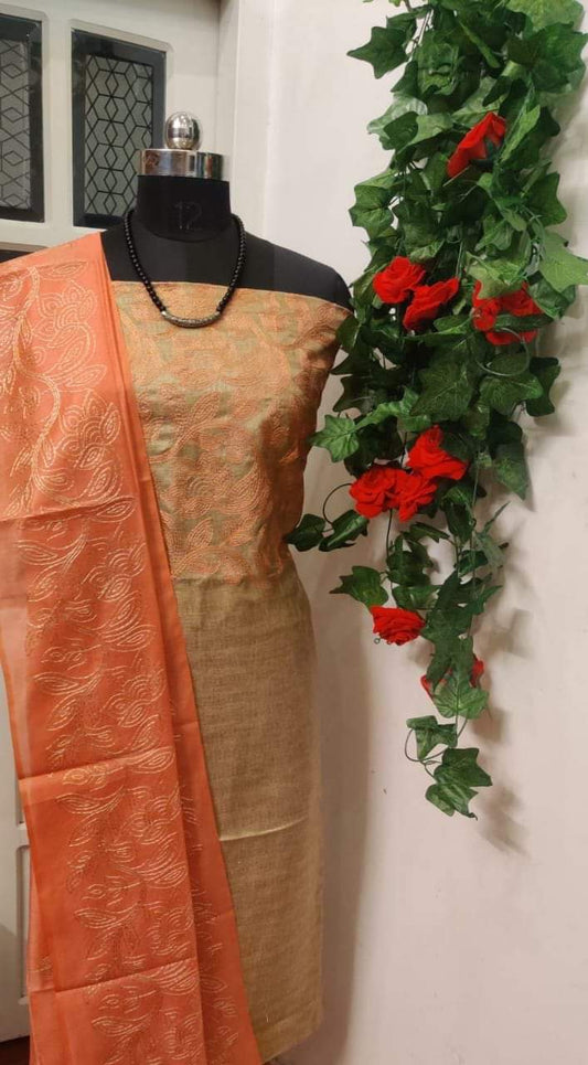 Silk Linen embroidered suit material