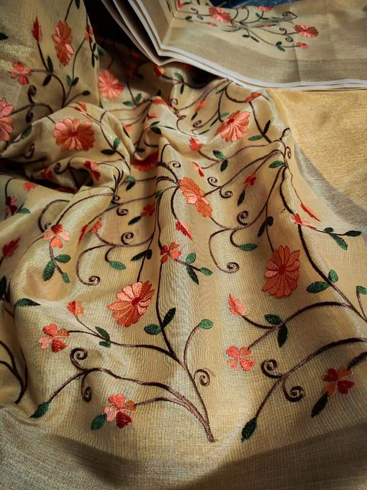 Tissue Linen embroidery saree
