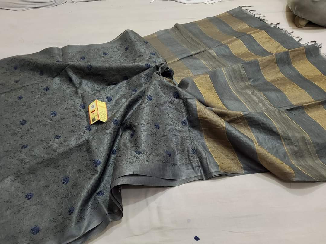 Pure tussar silk embroidery saree