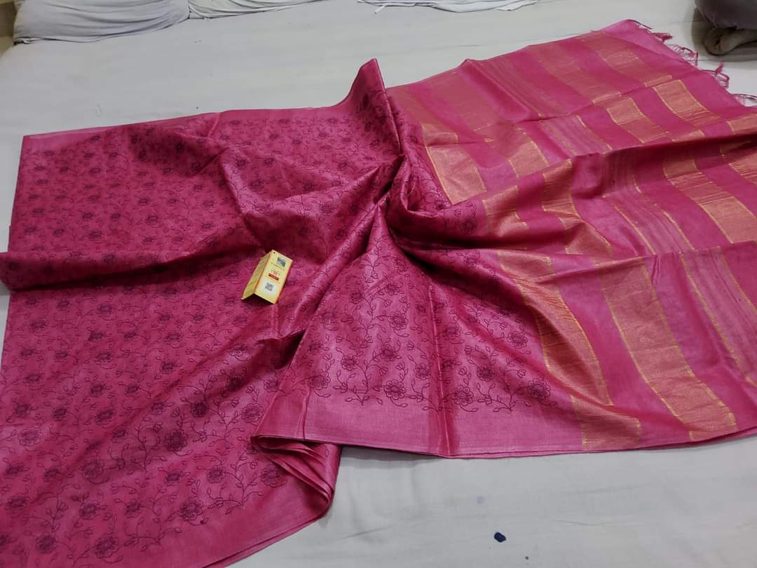Pure tussar silk embroidery saree