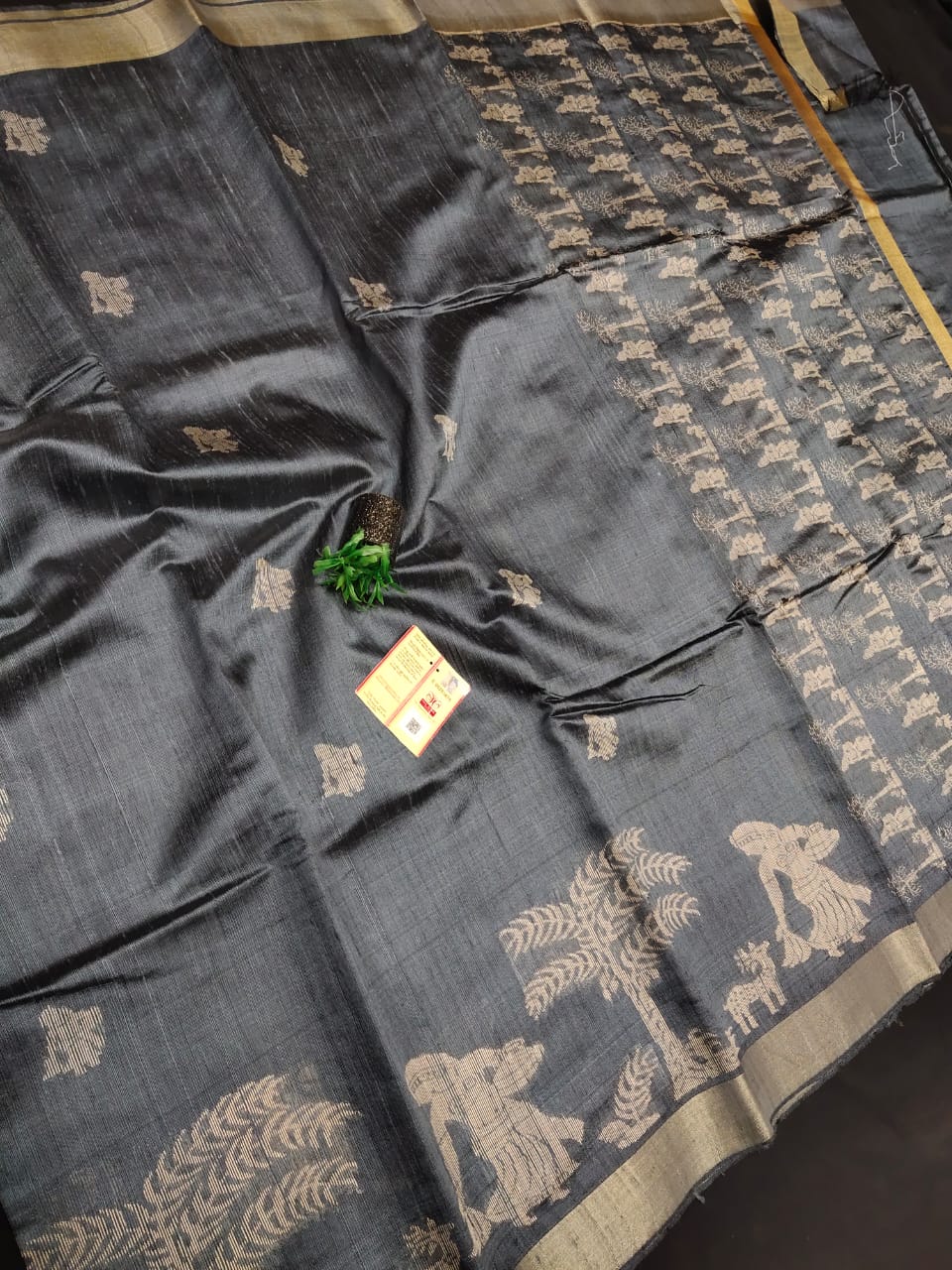 Pure silk saree with tribal art border