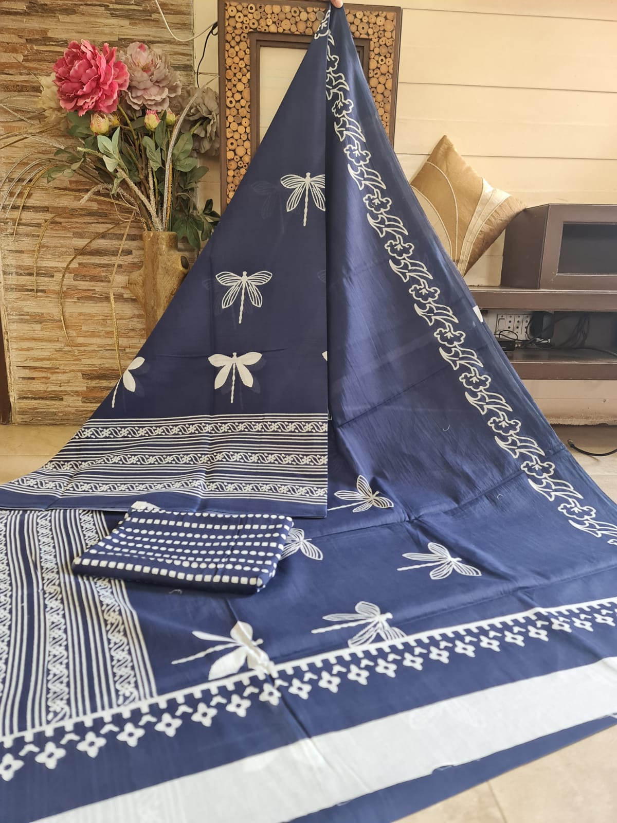 Handblock printed Pure Cotton Mulmul Saree