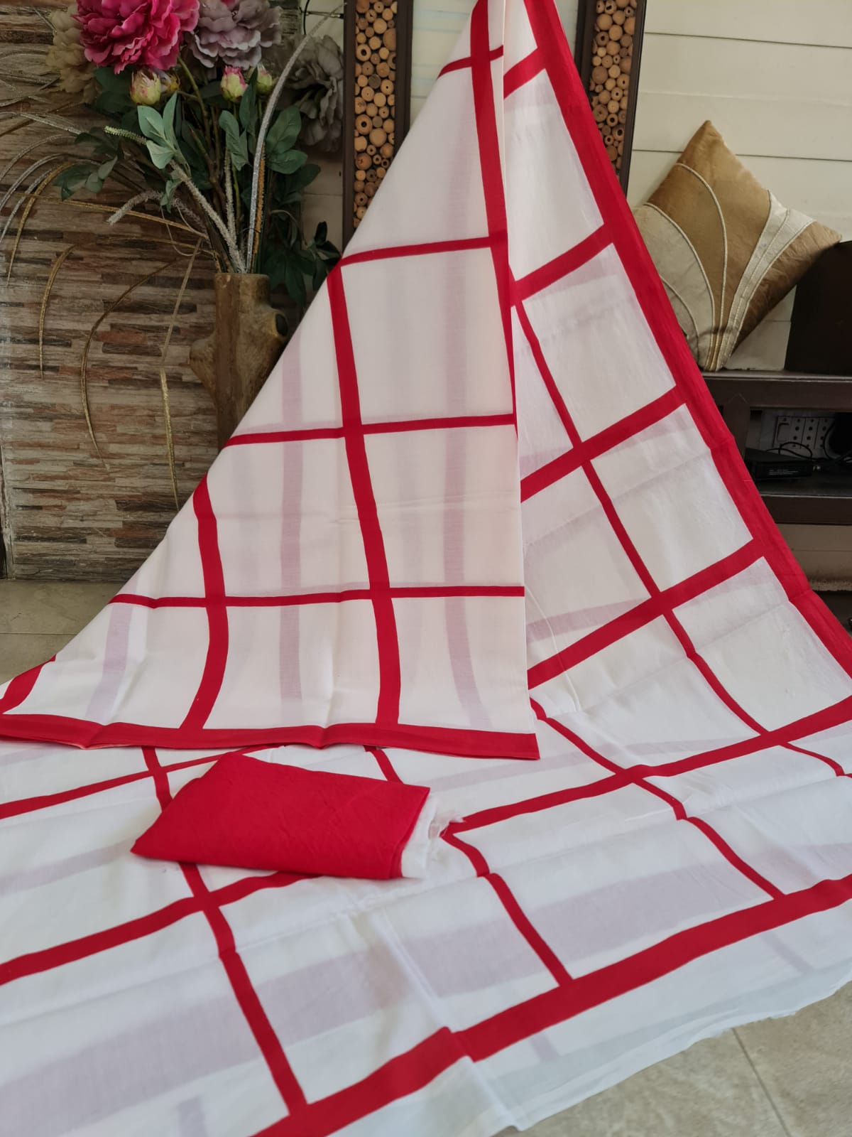 Handblock printed Pure Cotton Mulmul Saree
