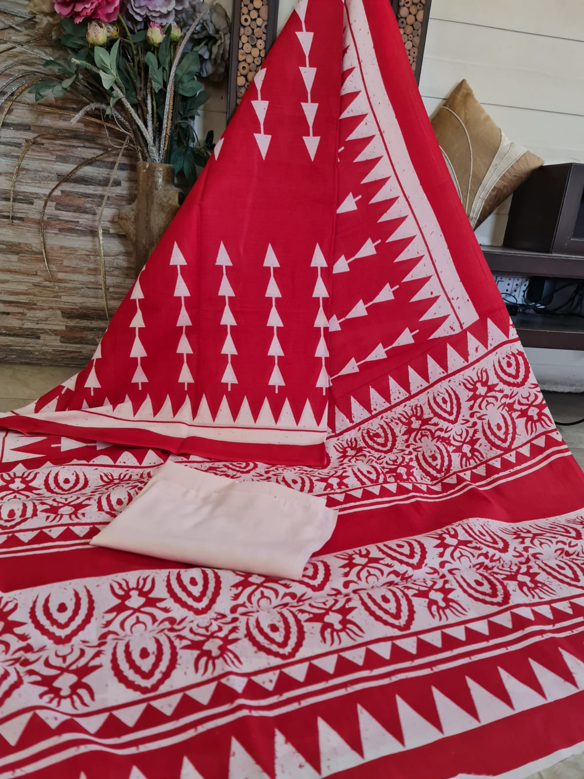 Handblock printed Pure Cotton Mulmul Saree