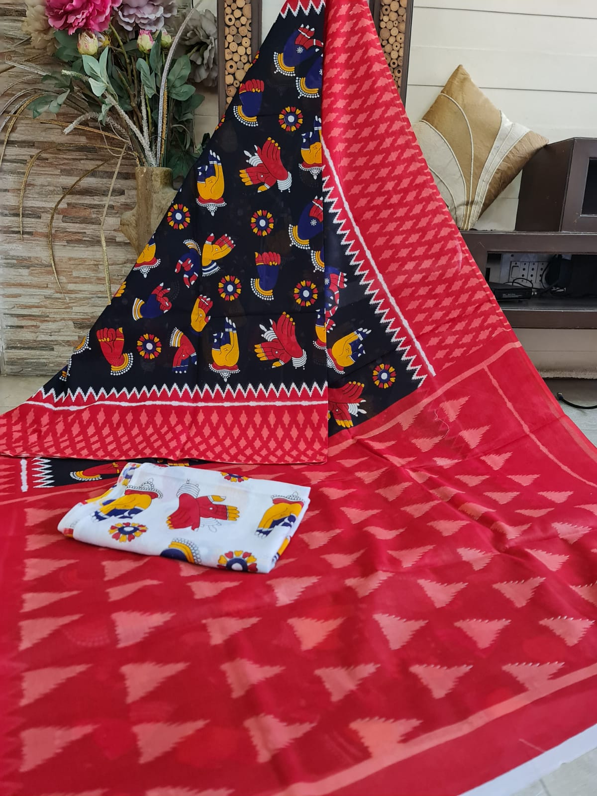 Handblock printed Pure Cotton Mulmul Saree