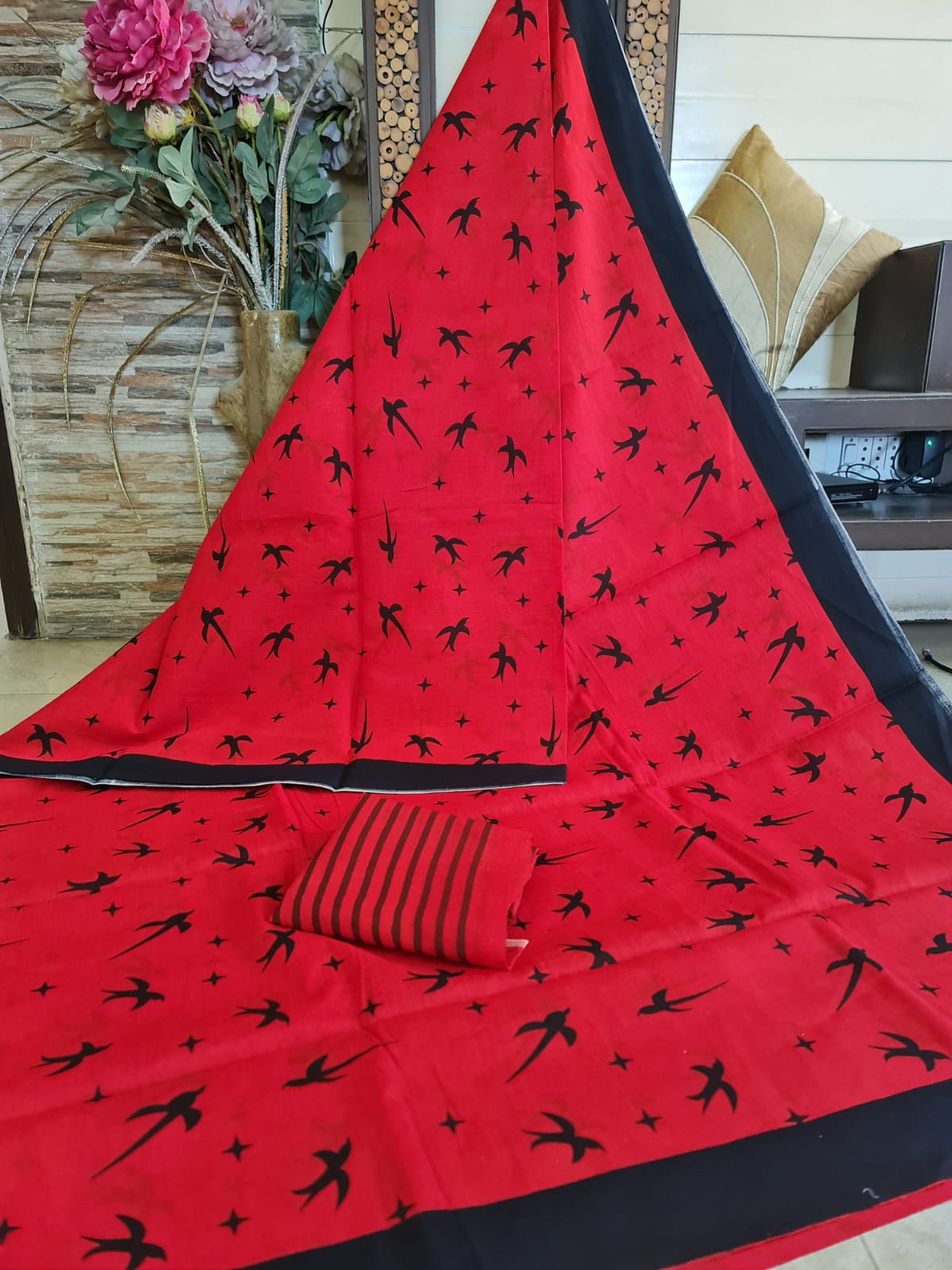 Handblock printed Pure Cotton Mulmul Saree