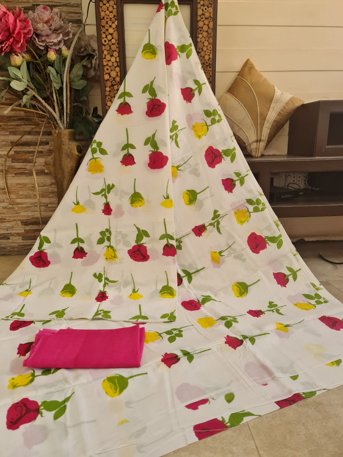 Handblock printed Pure Cotton Mulmul Saree